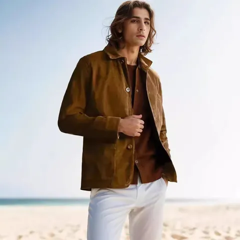 Men's Casual Corduroy Shirt Jacket Long Sleeve Solid Color Lapel Button Down Chore Coat With Multi Pockets For Spring Autumn