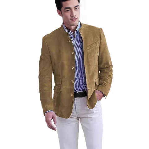 Heren Vintage Corduroy Casual Blazer Jas Opstaande Kraag Single Breasted Multi-pocket Blazer Voor Herfst Winter
