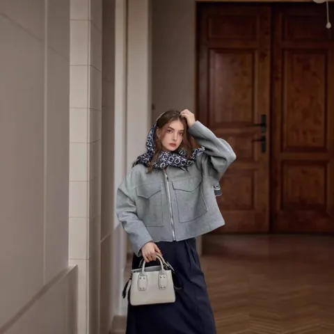 Manteau en Laine Décontracté pour Femmes Fermeture Éclair Revers Veste Oversize Avec Grandes Poches Couleur Unie Manches Longues Mode Haut