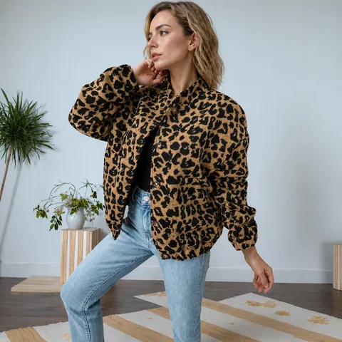 Women's Retro Leopard Print Jacket Loose Casual Button Up Lapel Outerwear Top For Spring Fall Women's Streetwear