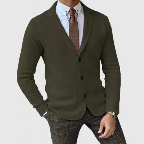 Men Business Casual Blazer Jacket Slim Fit British Style Three-Button Knit Texture Sport Coat Autumn Spring Top For Men