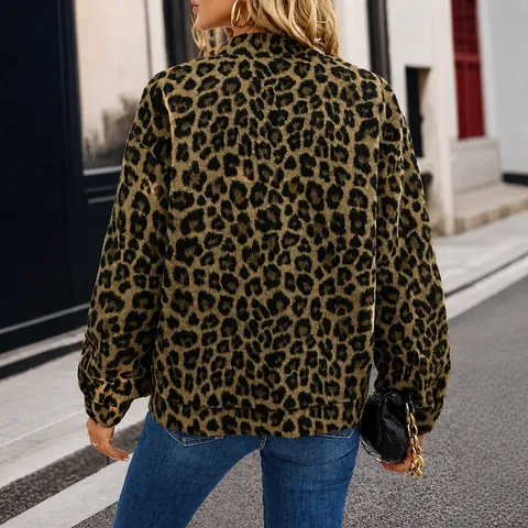 Women Leopard Print Casual Loose Top Button Down Jacket Long Sleeve Autumn Spring Fashion Coat Outwear For Women