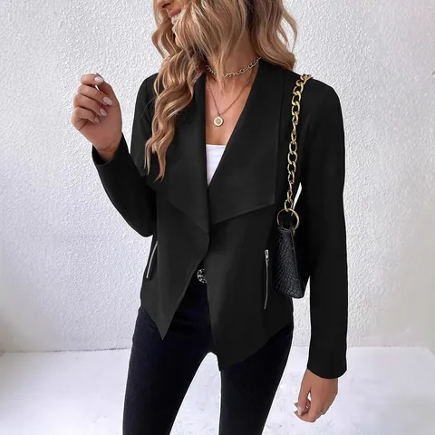Women Faux Suede Jacket Lapel Long Sleeve Solid Color Zipper Short Coat Temperament Casual Commuting Top Outerwear
