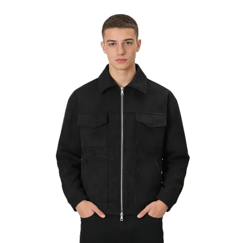 Men Casual Suede Faux Leather Jacket With Cargo Pockets Spring Autumn Zip Up Western Style Lapel Workwear Outerwear Top