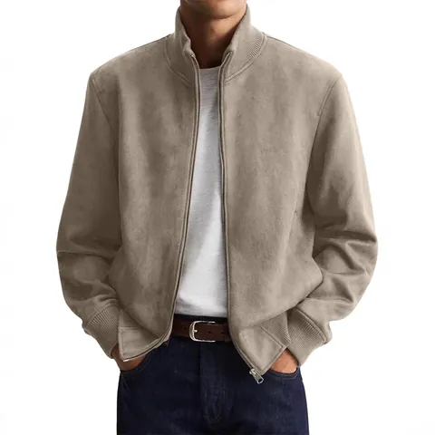 Men Business Casual Polyester Spandex Jacket Long Sleeve Wrinkle Resistant Stand Collar Zipper Sport Outerwear Top For Spring