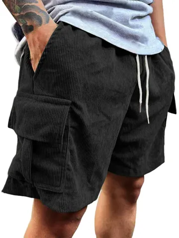 Pantaloncini Cargo in Velluto a Coste Casual da Uomo Retrò Gamba Dritta Con Tasche Coulisse Vita Elastica Moda XC-2623