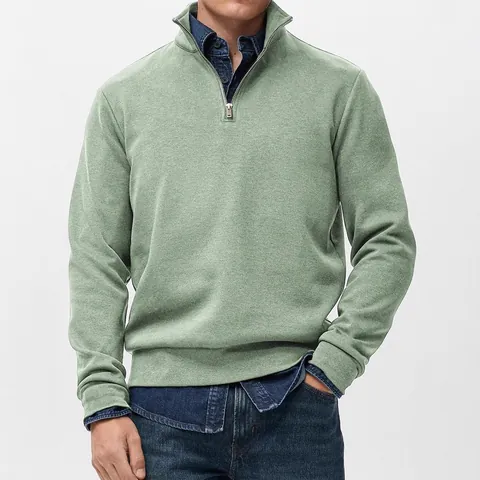 Sudadera de Moda para Hombre con Media Cremallera Color Sólido Cuello Alto Manga Larga Pulóver Casual Urbano Ropa Deportiva Top Hombre Mezcla de Algodón