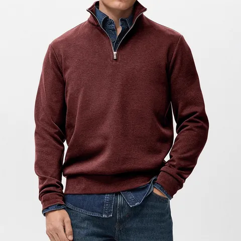 Sudadera de Moda para Hombre con Media Cremallera Color Sólido Cuello Alto Manga Larga Pulóver Casual Urbano Ropa Deportiva Top Hombre Mezcla de Algodón