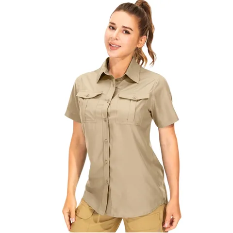 Women Outdoor Quick Dry Short Sleeve Shirt UPF 50+ Sun Protection Cargo Hiking Blouse With Pockets Breathable Lightweight Top