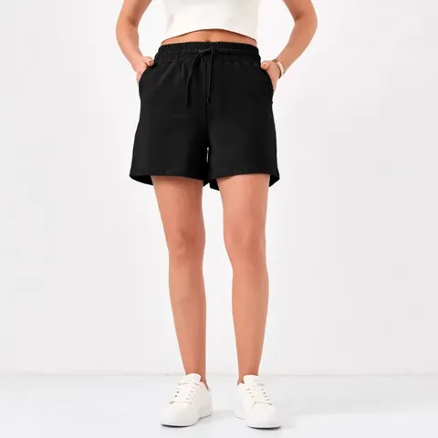 Women Casual Cotton Blend Shorts Solid Color Elastic Waist Drawstring Pockets Summer Sports Bottoms Comfort Workout Hot Pants