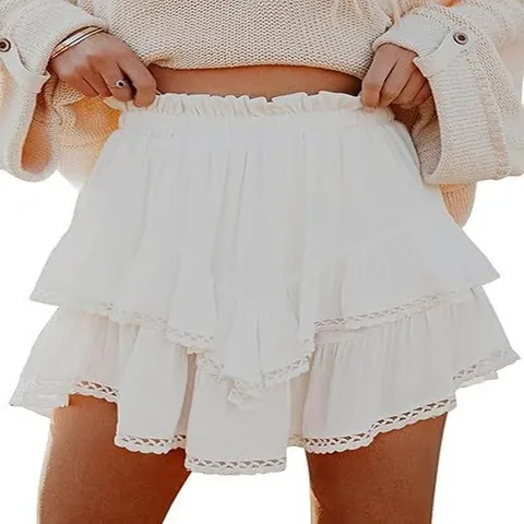 Women High Waisted Tiered Bohemian Mini Skirt Pleated Ruffle Skort With Inner Shorts For Tennis Golf Casual Skirts