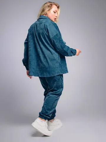 Women Retro Corduroy Two-Piece Set Plus Size Lapel Long Sleeve Shirt And Pants Casual Loose Autumn Winter Top And Bottom
