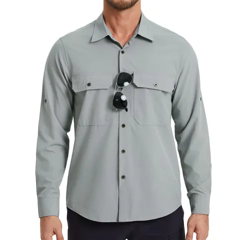 Camisa Táctica de Manga Larga para Hombre Secado Rápido Protección UV Pesca Camping Ropa de Trabajo Transpirable Patchwork