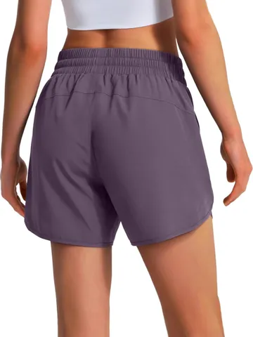 Women Athletic Running Shorts Quick Dry Lightweight Gym Fitness Workout Bottoms With Zipper Pockets High Waist Elastic Drawstring Shorts