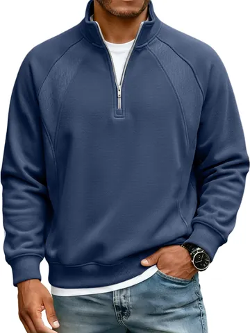 Men Casual Half Zip Stand Collar Sweatshirt Raglan Sleeve Loose Fit Pullover Top Solid Color Spring Autumn Polyester Sporty Long Sleeve Outerwear