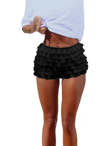 Women Sexy Lace Multi-Layer Culottes Ruffled Cake Skirt Shorts Spicy Girl Polyester Spandex Hot Pants Bottom