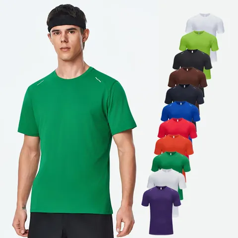 Men's Quick Dry Sport T-Shirt Breathable Polyester Reflective Strip Short Sleeve Crew Neck Running Fitness Gym Training Top