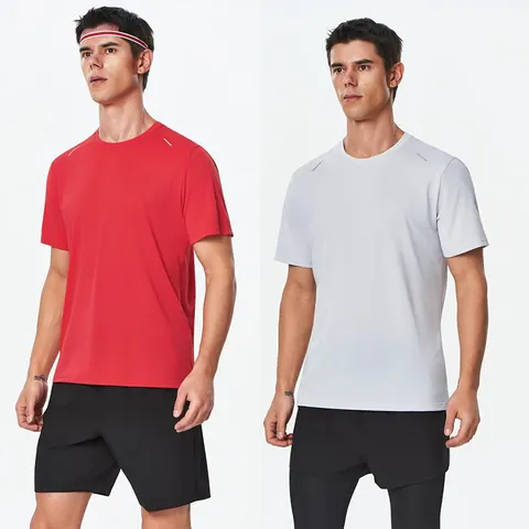Men's Quick Dry Sport T-Shirt Breathable Polyester Reflective Strip Short Sleeve Crew Neck Running Fitness Gym Training Top