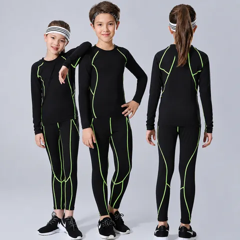 Professional Quick Dry Compression Sports Top And Bottom For Kids Adults Breathable Polyester Thermal Fleece Lined Training Suit For Basketball Football Gym
