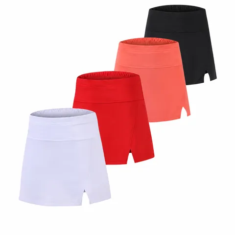Women High Waist Badminton Tennis Skort Slim Fit Anti-Exposure Sports Skirt With Side Slit Solid Color Polyester Skirt Bottom