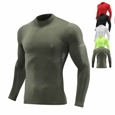 Men's Mock Neck Long Sleeve Compression Shirt Quick Dry Sports T-Shirt High Elasticity Athletic Base Layer Training Top