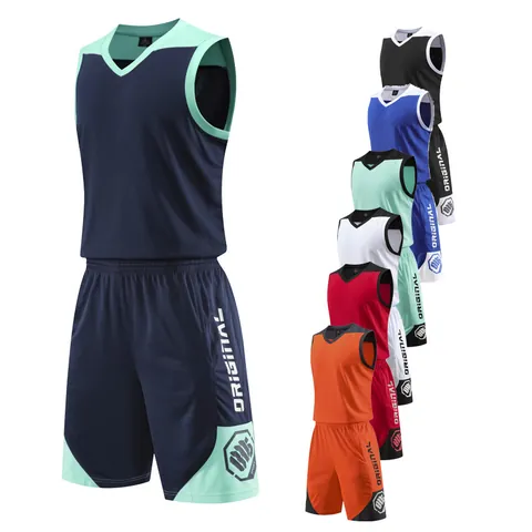 Polyester Basketball Jersey Set Breathable Quick Dry Sleeveless Top And Shorts Sports Suit For Adult And Kids Team Training