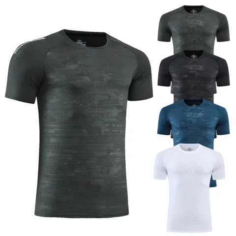 Men Slim Fit Quick Dry Sports T-Shirt Round Neck Camouflage Running Fitness Training Top Short Sleeve Athletic Wear