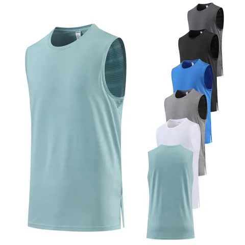 Men's Sports Tank Top Sleeveless Quick Dry Mesh Vest Breathable Fitness Training Shirt Solid Color Round Neck Top For Running Workout Gym Wear
