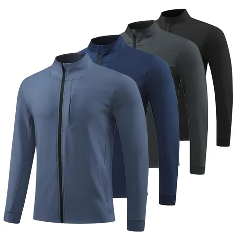 Men Sport Full Zip Jacket Stand Collar Running Fitness Coat Lightweight Polyester Spandex Outdoor Casual Jacket Top