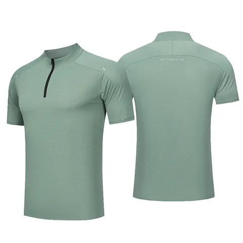 Men's Quick Dry Sports T-Shirt Half Zip Running Fitness Gym Top With Reflective Strip Polyester Spandex Activewear