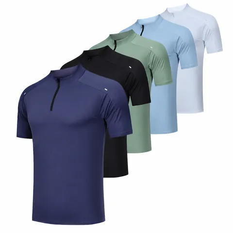 Men's Quick Dry Sports T-Shirt Half Zip Running Fitness Gym Top With Reflective Strip Polyester Spandex Activewear