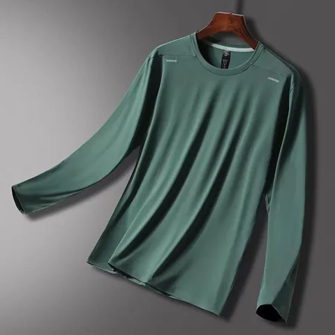 Men Long Sleeve Quick Dry Sports T-Shirt Breathable Polyester Running Fitness Training Shirt Round Neck Workout Top For Men