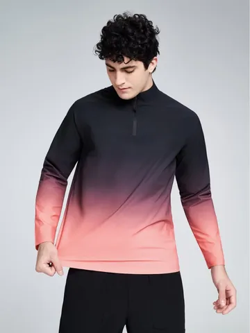 Men's Gradient Quick Dry Long Sleeve T-Shirt Stand Collar Quarter Zip Sport Top For Running Fitness Outdoor Athletic Apparel