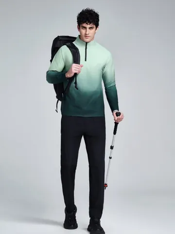 Men's Gradient Quick Dry Long Sleeve T-Shirt Stand Collar Quarter Zip Sport Top For Running Fitness Outdoor Athletic Apparel
