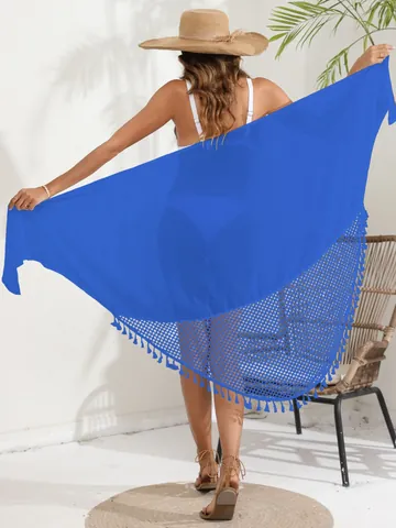 Women's Chiffon Beach Sarong Skirt Tassel Mesh Splicing Wrap Around Bikini Cover Up For Summer Holiday Sun Protection Bottom