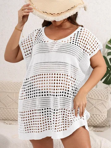 Damen Übergröße Strand Überwurf Ausschnitt Genäht Strickkleid Locker V-Ausschnitt Bikini Kittel Für Sommer Urlaub Reisen Reise Kittel