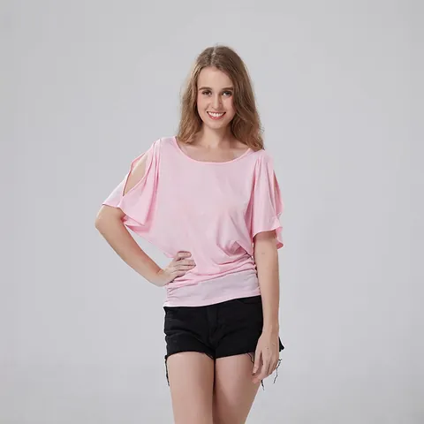 T-shirt Grande Taille pour Femmes Épaules Dénudées Manches Chauve-souris Haut Décontracté Col Rond Ample Manches Courtes