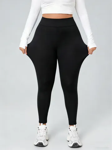 Dames Grote Maat Hoge Taille Geborstelde Leggings Slim Fit Effen Kleur Polyester Spandex Rekbare Röhrenbroek Casual Streetwear