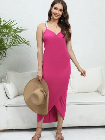 Vestido Envolvente de Playa de Una Pieza Para Mujer Con Dobladillo Irregular Color Sólido Poliéster Spandex Maxi Vestido