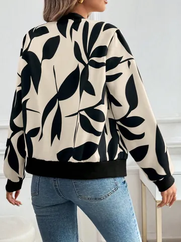 Damen Elegant Floral Blatt Bedruckt Bomberjacke Polyester Langarm Reißverschluss Vorne Casual Pendeln Oberbekleidung Top