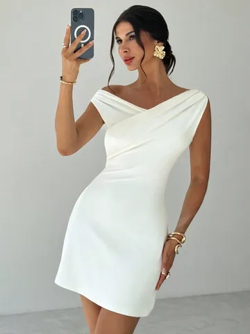 Women Sleeveless Irregular Cross Neck Splicing Double Layer Slim Fit Bodycon Dress Sexy Elegant Spring Summer Party Wear