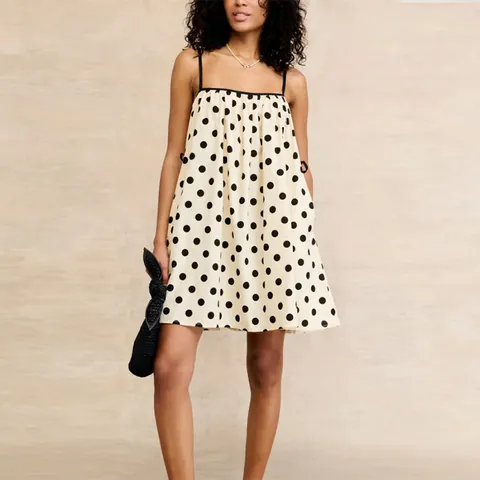 French Style Polyester Polka Dot Striped Printed Mini Dress Women Sleeveless Loose A-Line Spaghetti Strap Summer Beach Vacation Dress