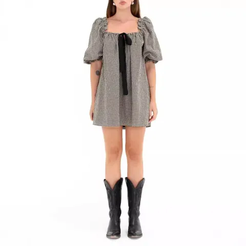 Vestido de Muñeca de Mujer Retro Manga Abullonada Cuello Cuadrado Floral Cuadros Verano Hombros Descubiertos Ajuste Holgado