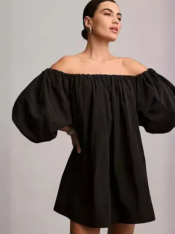 Sexy Off-Shoulder Puff Sleeve Mini Dress For Women European Spring Summer Fashion Solid Black Polka Dot A-Line Party Dress