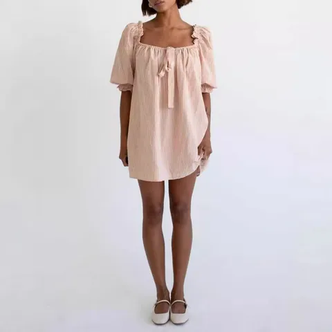 Vestido de Muñeca de Mujer Retro Manga Abullonada Cuello Cuadrado Floral Cuadros Verano Hombros Descubiertos Ajuste Holgado