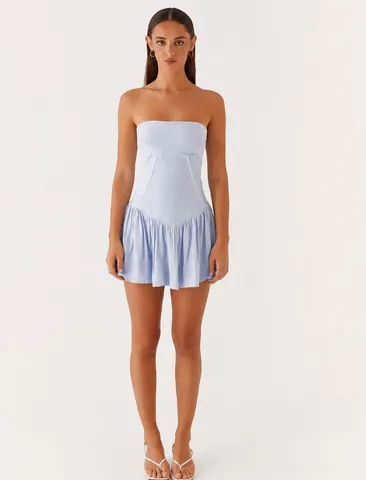 Women Strapless Corset Mini Dress Sexy Ruched Lace Up Back Sleeveless Party Club Summer A-Line Dress Solid Floral Print
