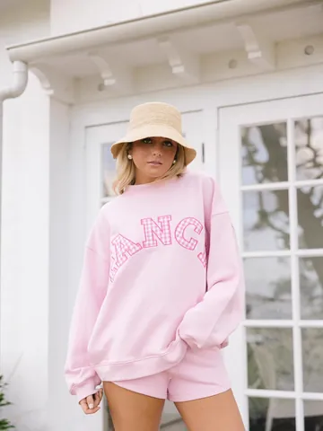 Conjunto Casual de Sudadera y Pantalones Cortos para Mujer Poliéster Manga Larga Cuello Redondo Estampado Letras Top Y Bottom
