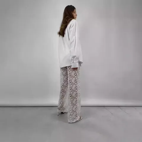 Women Sexy Lace See Through High Waisted Pants Floral Patchwork Long Straight Leg Trousers European Streetwear Casual Pants