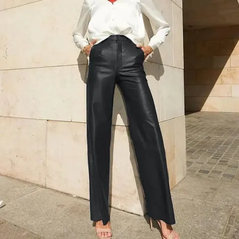 Women European Style High Waist PU Leather Straight Leg Casual Pants Lifting Buttocks Fashion Streetwear Trousers For Fall