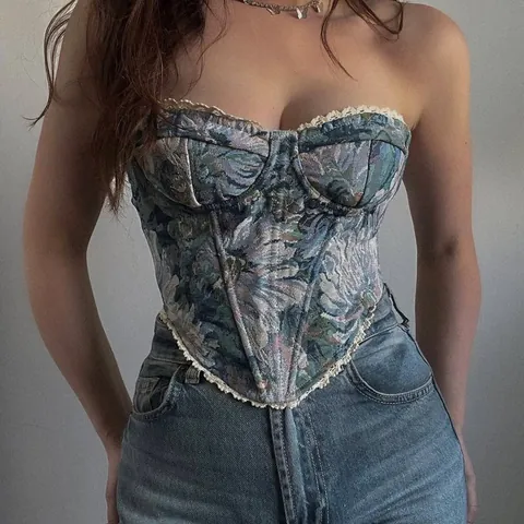 Franse Vintage Jacquard Bloemen Corsettop Voor Dames Sexy Vetersluiting Baleinen Bustier Vierkante Hals Getailleerde Pasvorm